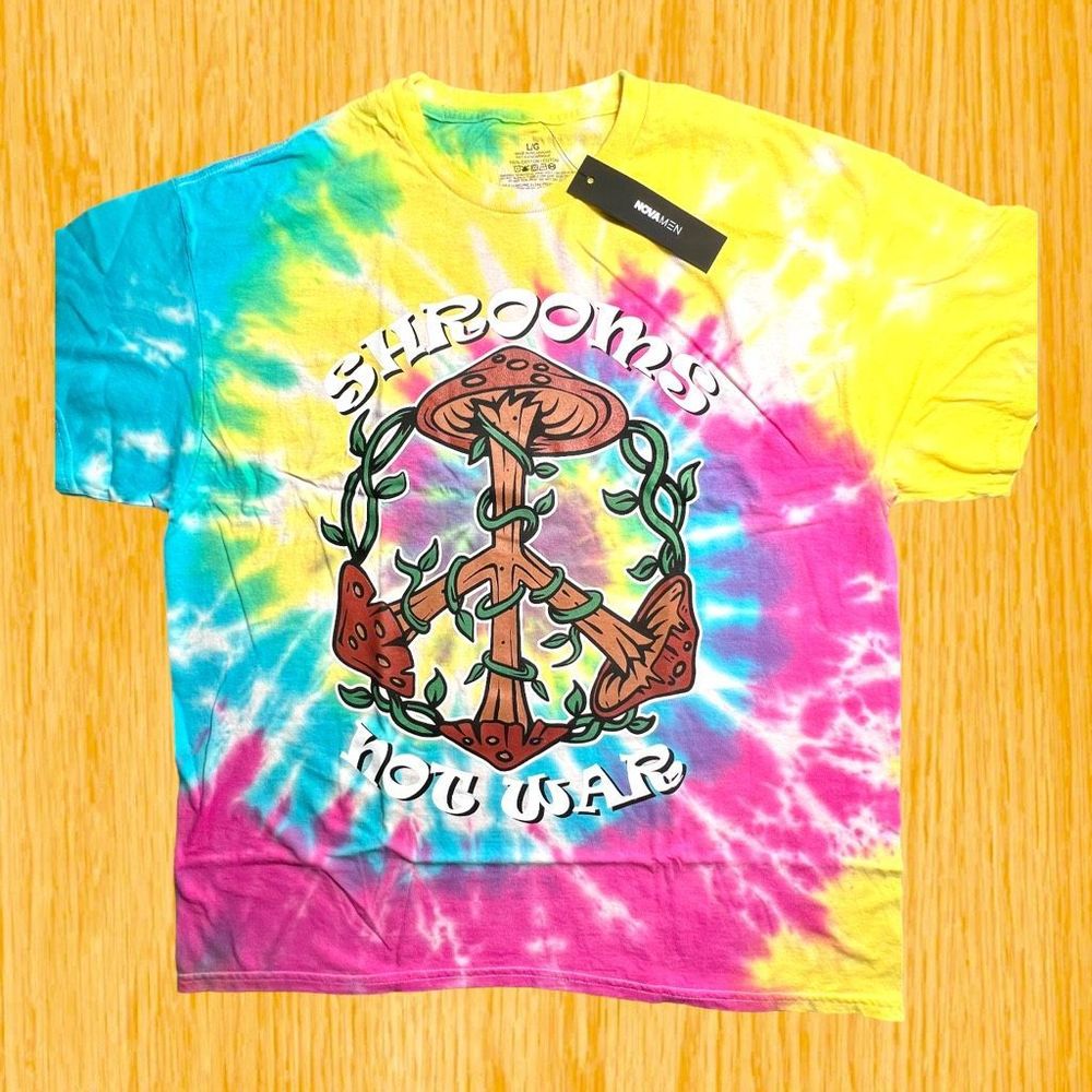 Shrooms Not War Tie Dye Hippy Trippy Rad Designer Streetwear T-shirt Men’s L NWT
